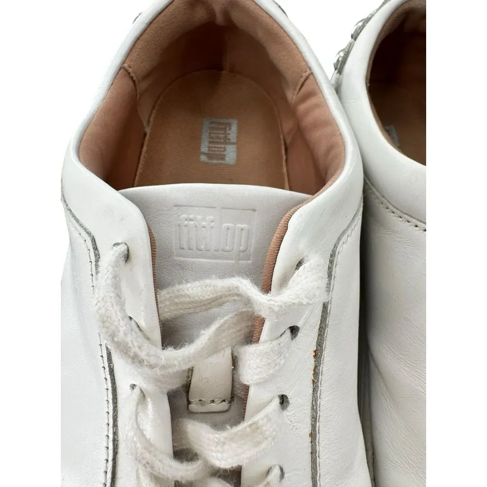 Fitflop Rally Scallop White Leather Lace‎ Up Women's Sneakers Trainers Shoes 9